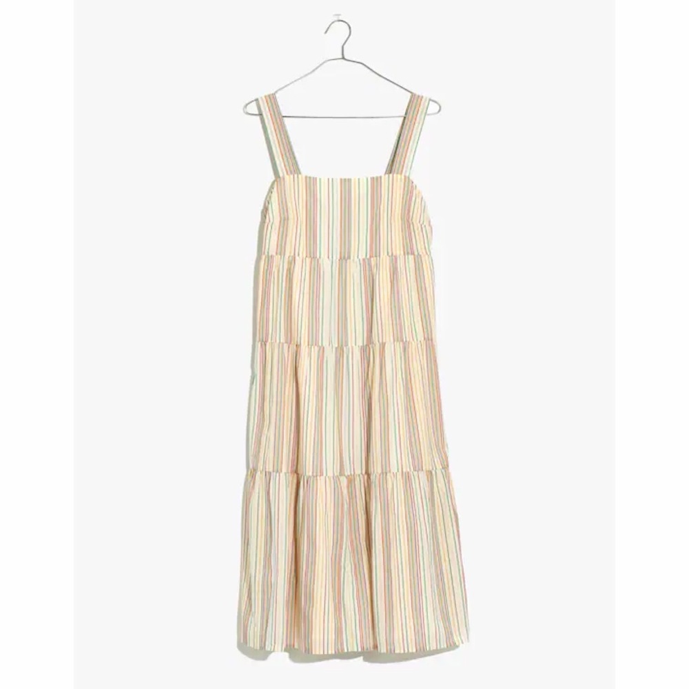 Madewell Button-Back Tiered Dress in Textural Rainbow Stripe